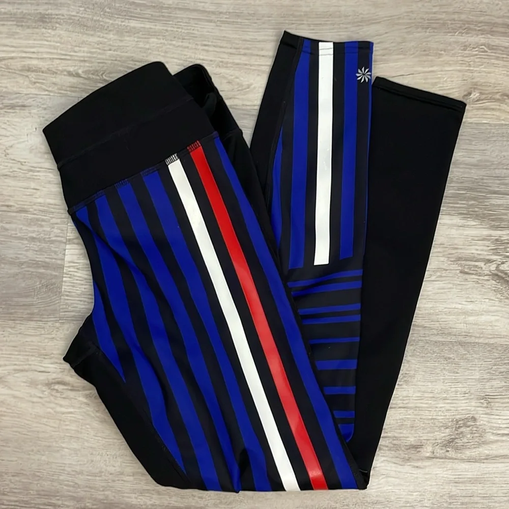 Athleta Black with Red, White & Blue Stripes Cropped Leggings Size XS